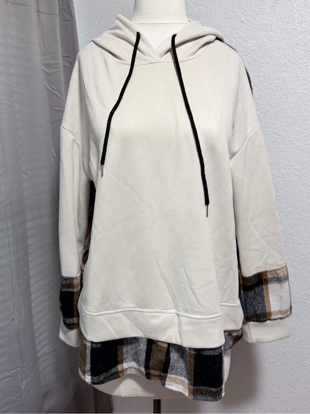 Plaid Hoodie Tunic Top | XL | Unbranded